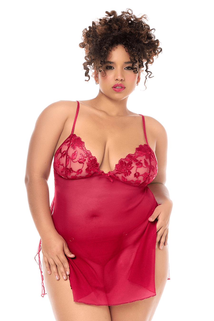 Babydoll grande taille Mapalé brodée avec string | Voyage Sensuel