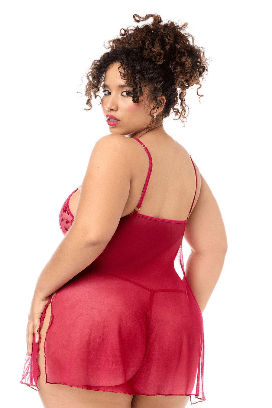 Babydoll grande taille Mapalé brodée avec string | Voyage Sensuel