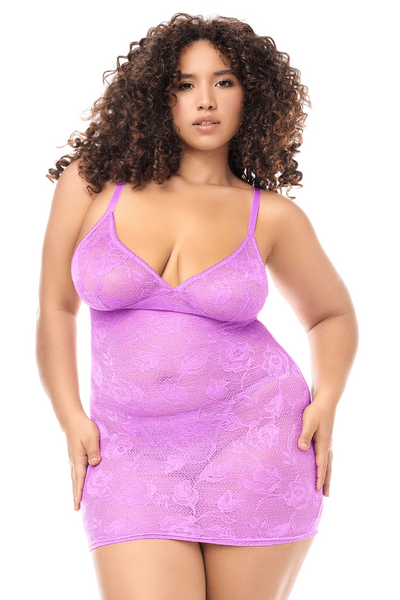 Babydoll grande taille dentelle violet et string