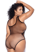 Body noir grande taille en résille motif serpent, orné de strass, ouvert à l’entrejambe - Mapalé