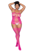 Combinaison grande taille en résille rose