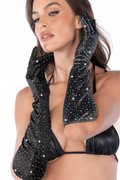 Une paire de gants satinés noirs avec strass - Mapalé