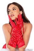 Une paire de gants satinés rouges avec strass - Mapalé