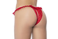Culotte ouverte rouge avec froufrou en dentelle
