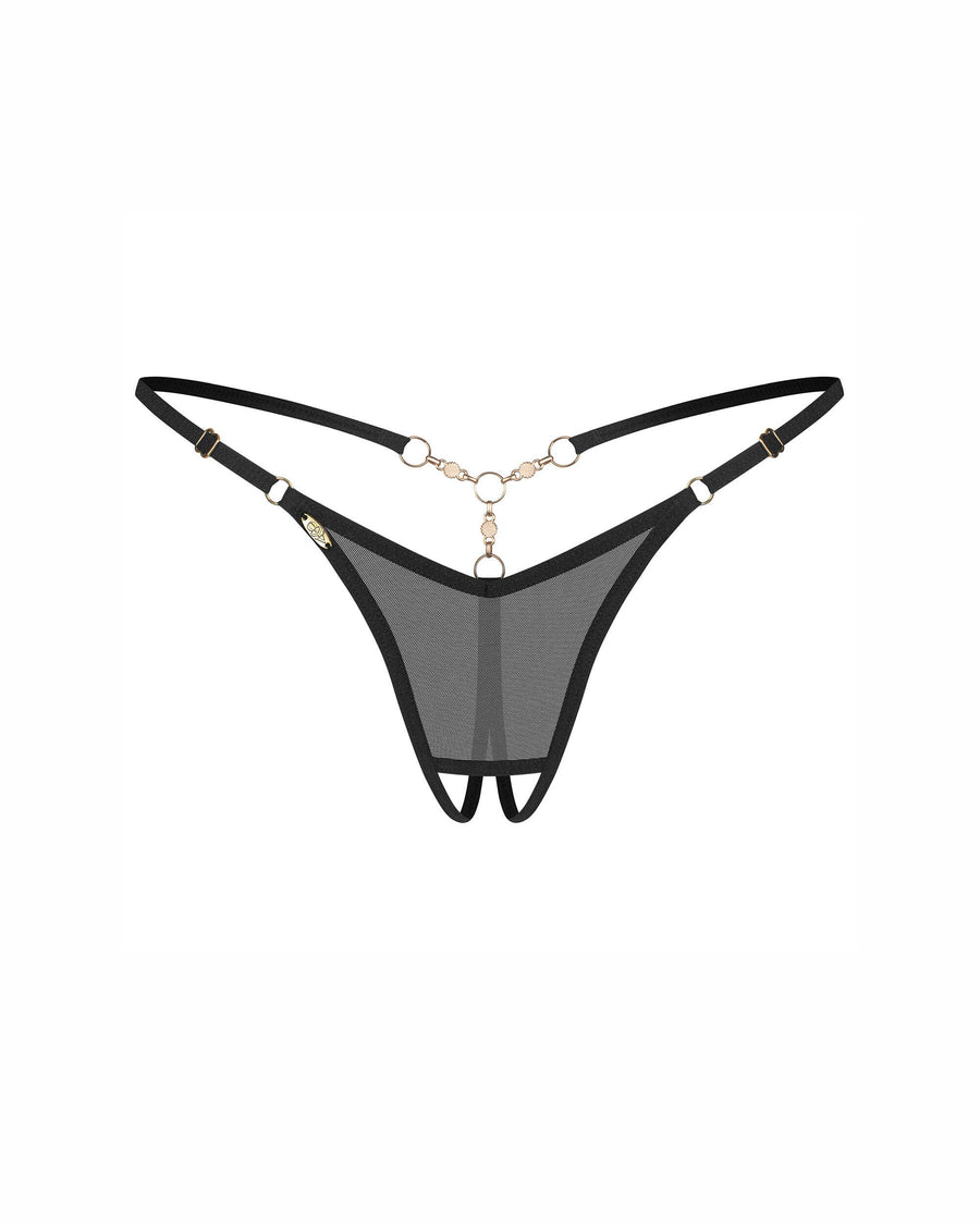 Oxaria string ouvert noir | Voyage Sensuel
