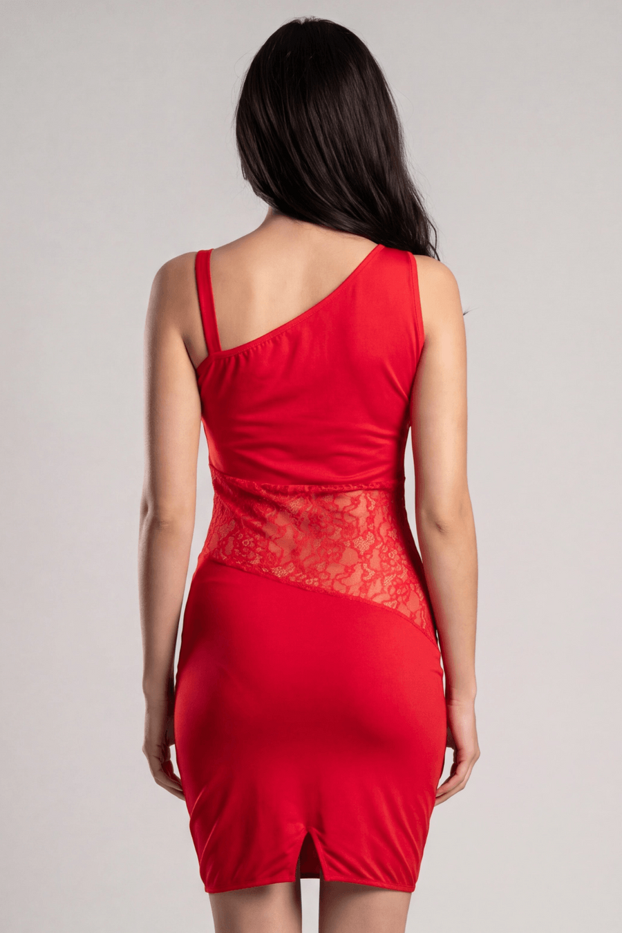 Robe rouge asymétrique avec dentelle Paola – Be lily Mode | Voyage Sensuel