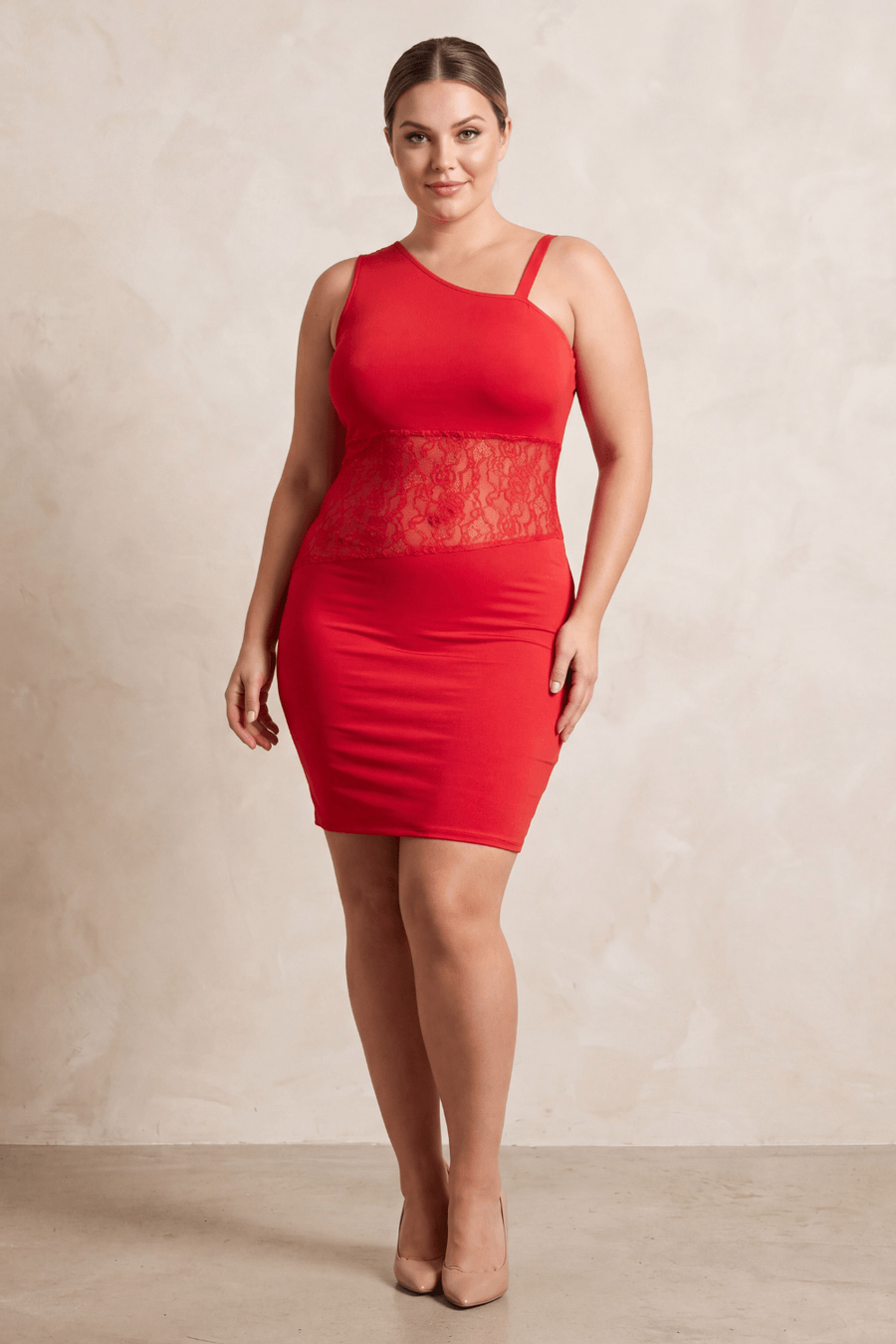 Robe rouge asymétrique avec dentelle Paola – Be lily Mode | Voyage Sensuel