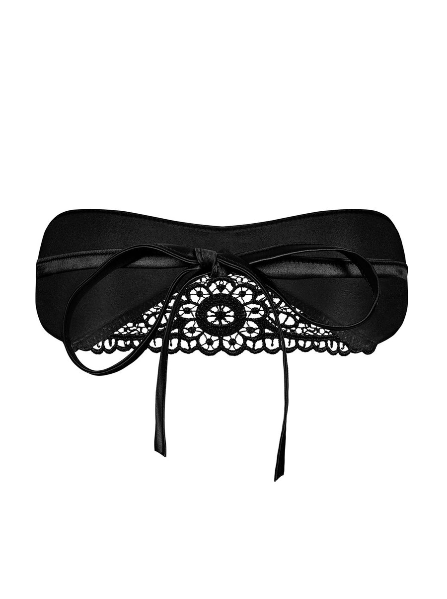 Masque satiné à bande de dentelle – Noir – Satinia – Obsessive – vue 4 | Voyage Sensuel