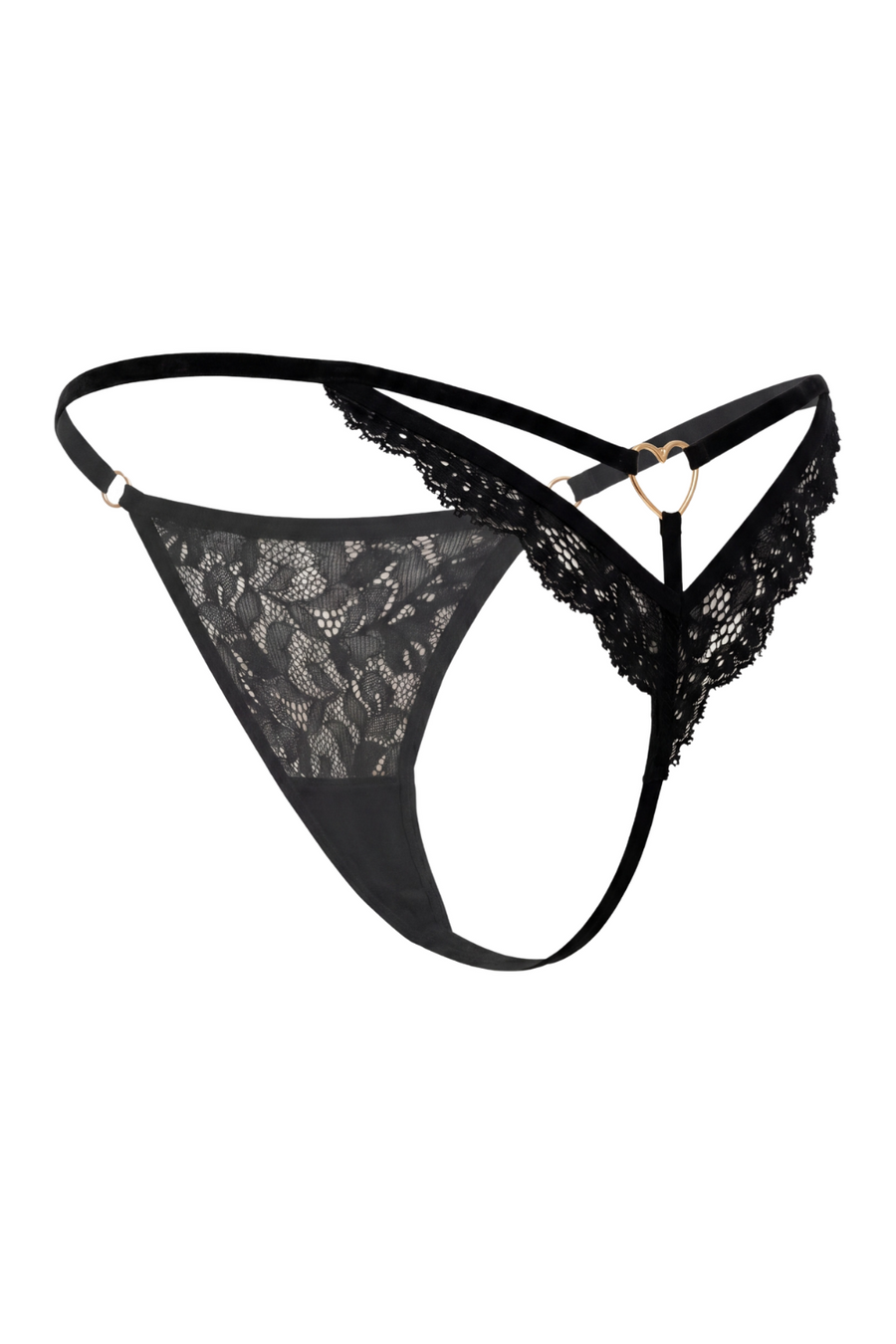 String noir en dentelle avec bijou cœur doré – Be Lily Panties | Voyage Sensuel