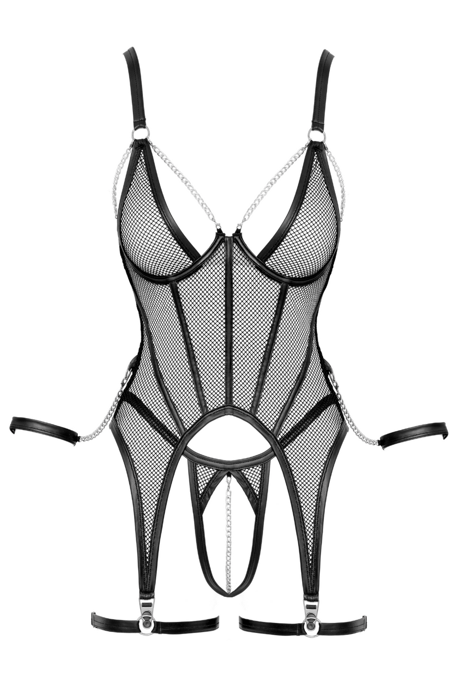 Ensemble Porte-Jarretelles & String Ouvert Résille Noir - Cottelli – Cotelli Lingerie | Voyage Sensuel