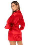Peignoir court satiné rouge avec ceinture à nouer - Mapalé