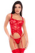 Ensemble 2 pièces rouge avec bustier en dentelle et jarretelles - Mapalé