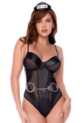 Body policier en résille transparente et wetlook avec détails métalliques - Mapalé