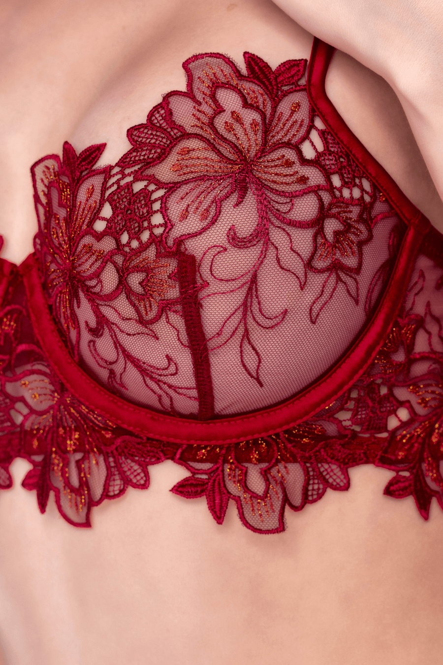 Ensemble 2 pièces en dentelle brodée bois de rose - Mapalé | Voyage Sensuel