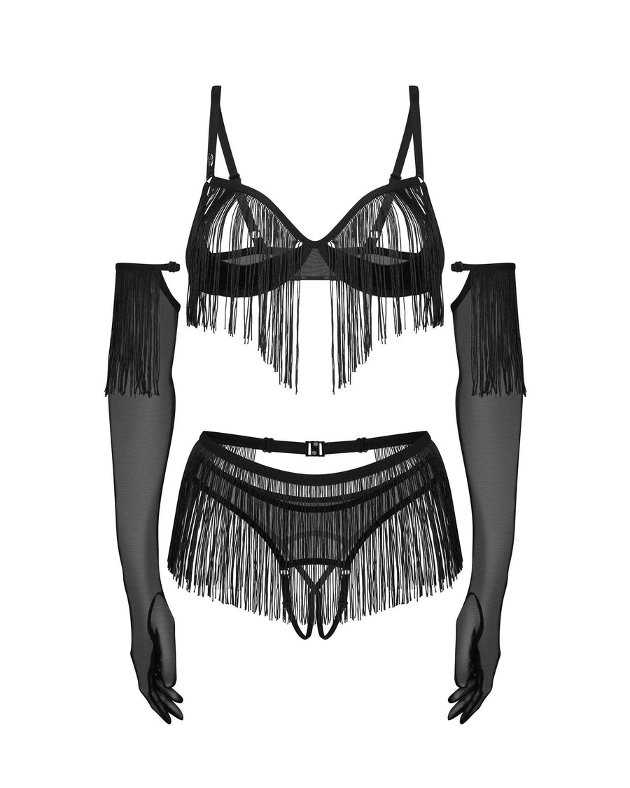 Rossay ensemble ouvert 4 pièces - Noir | Voyage Sensuel