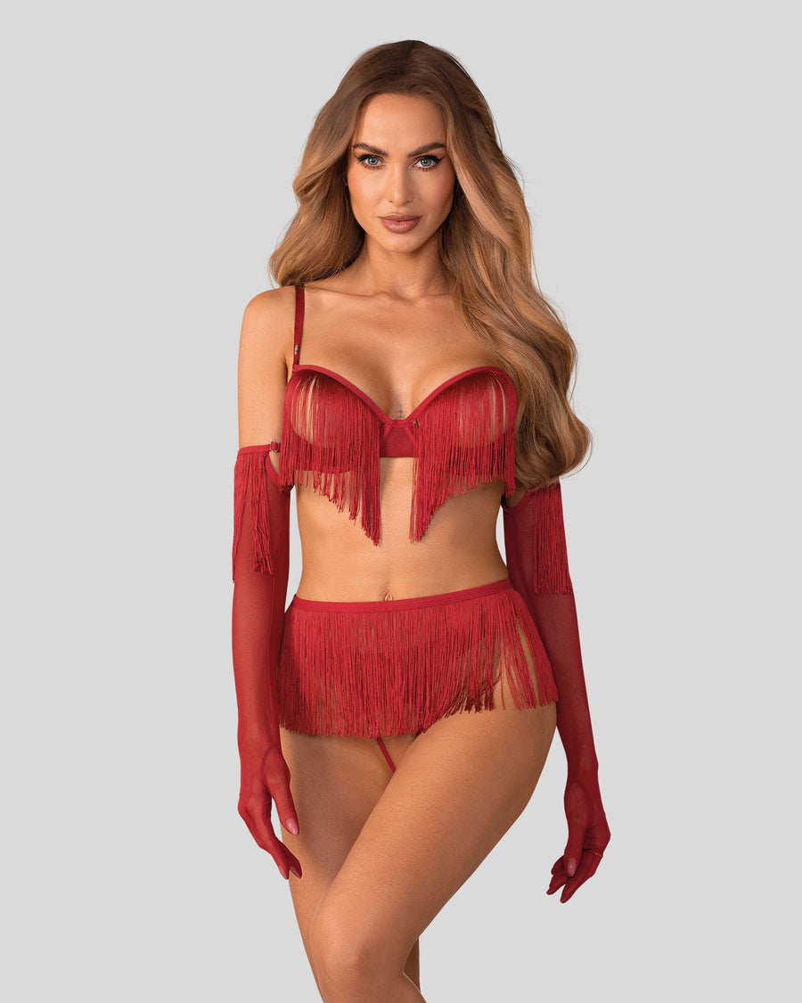 Rossay ensemble ouvert 4 pièces - Rouge | Voyage Sensuel
