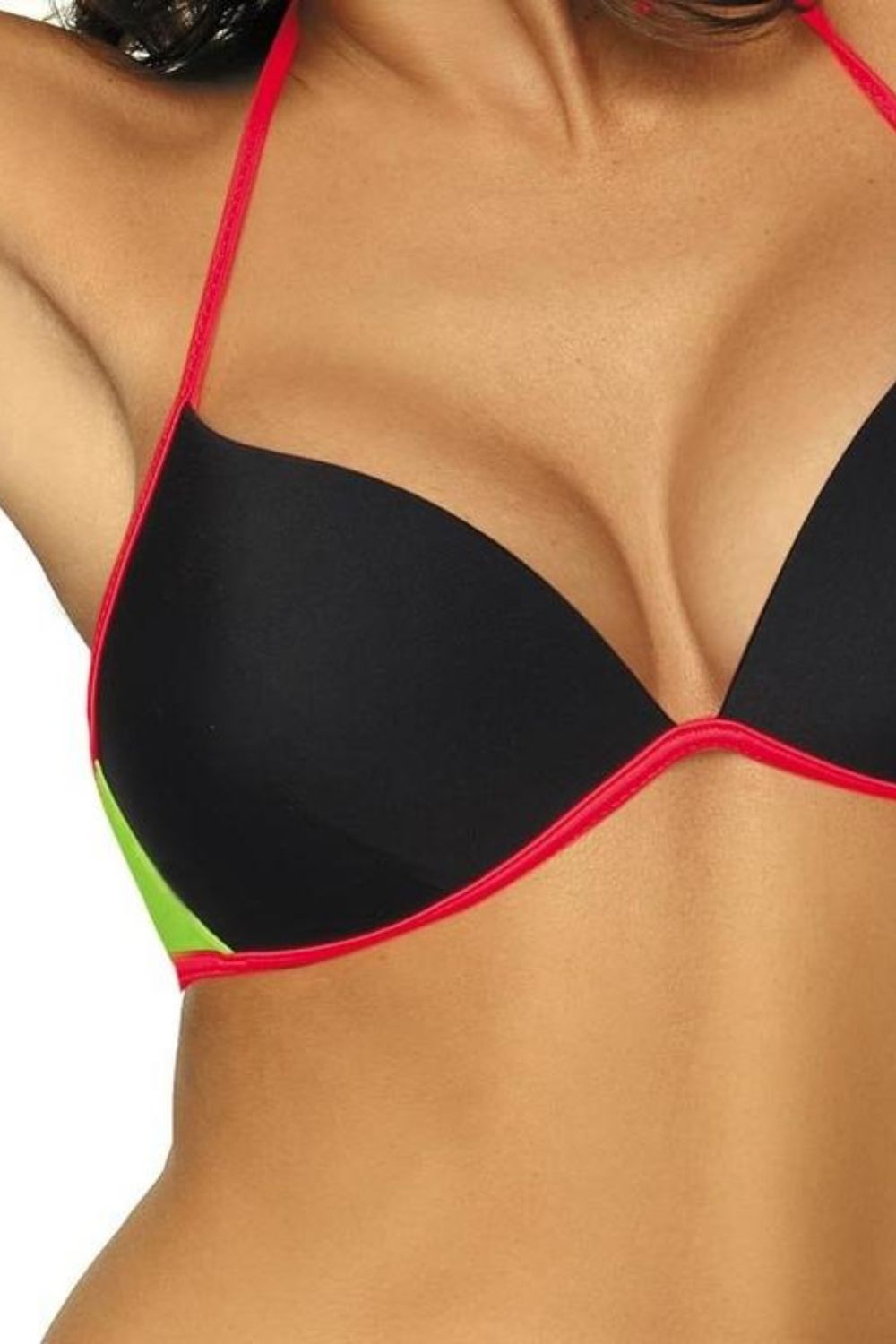 Maillot de bain 2 pièces bikini tropical noir, rose et vert