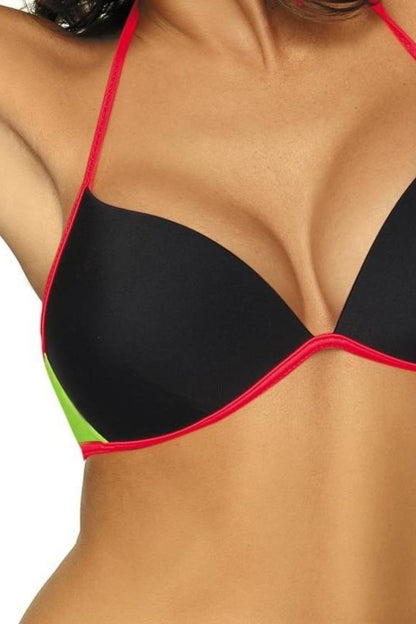Maillot de bain 2 pièces bikini tropical noir, rose et vert
