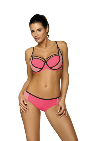 Maillot de bain 2 pièces bardot rose avec effet push-up