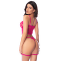 Ensemble lingerie rose en dentelle avec porte-jarretelles – Mapalé