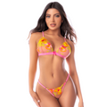 Ensemble lingerie rose et jaune en maille transparente brodée – Mapalé