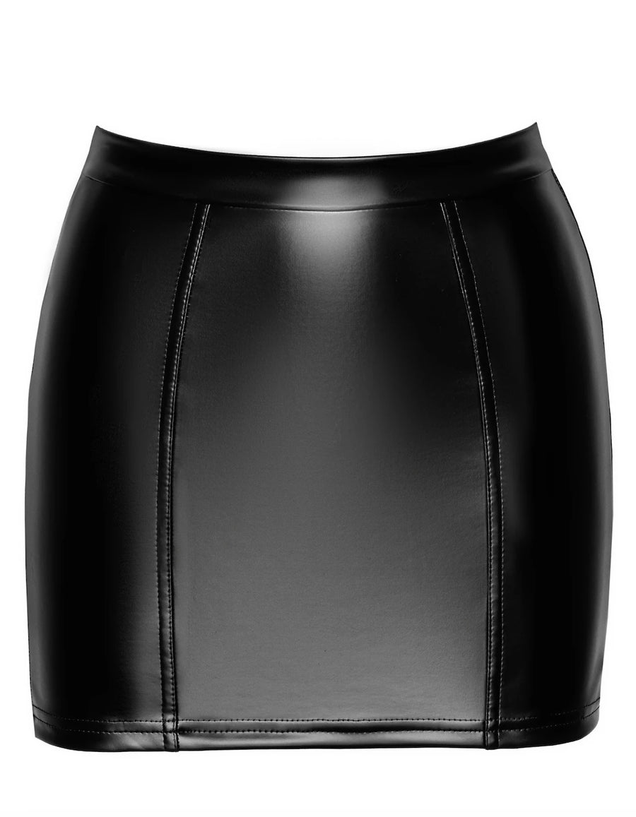 Mini-jupe en wetlook et dentelle à laçage – Noir – Noir Handmade | Voyage Sensuel