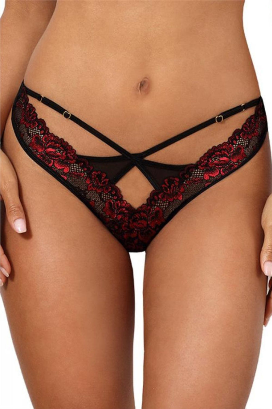 String chic en dentelle – Noir & Rouge – Axami | Voyage Sensuel