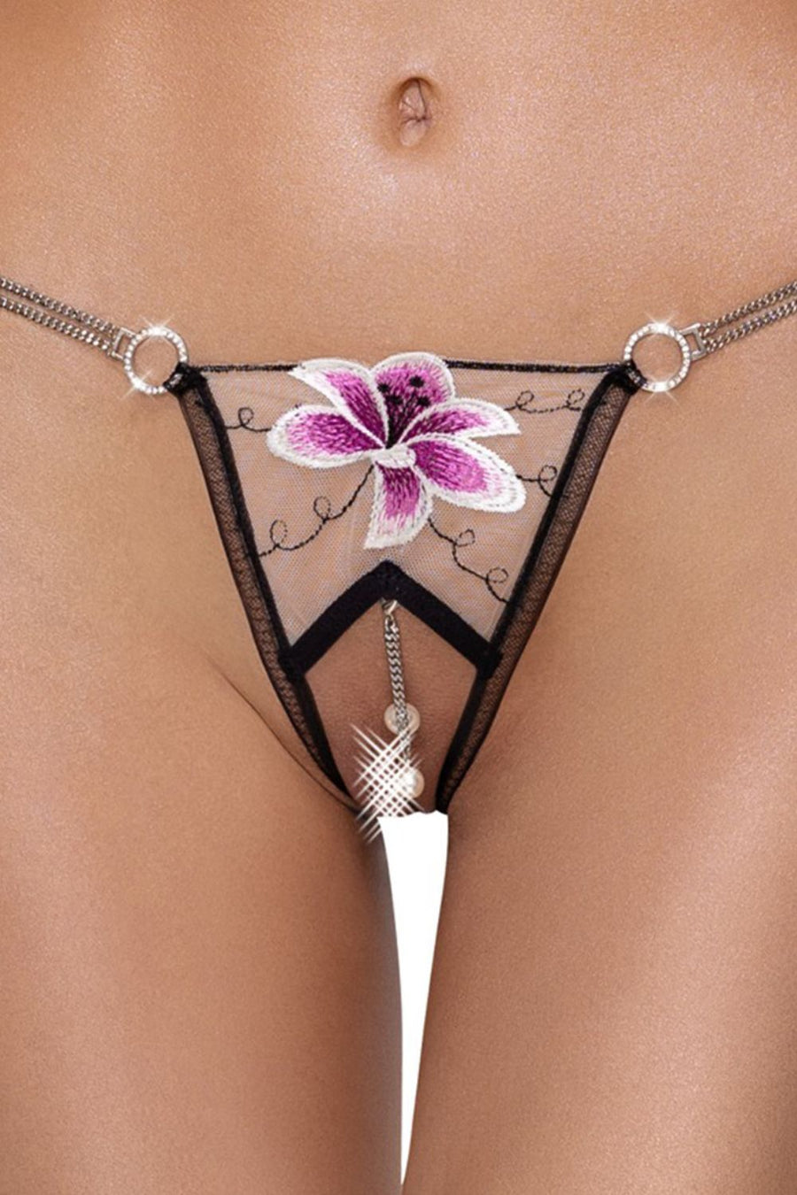 String ouvert avec fleur brodée – Cottelli Lingerie | Voyage Sensuel