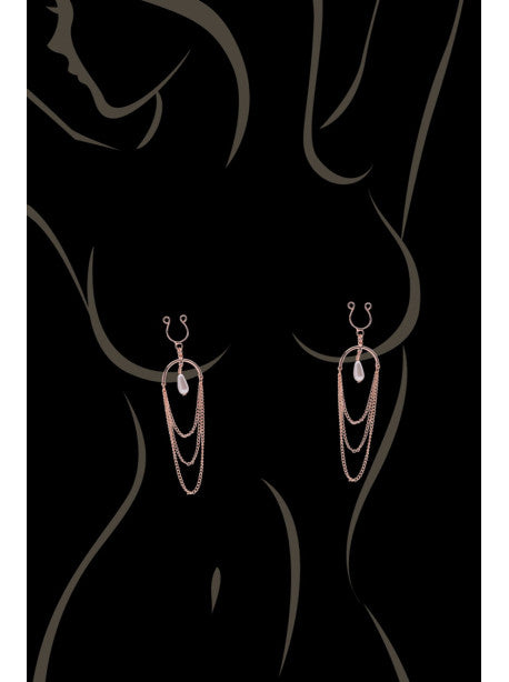 Bijoux de seins avec 3 chainettes doré rose et une perle