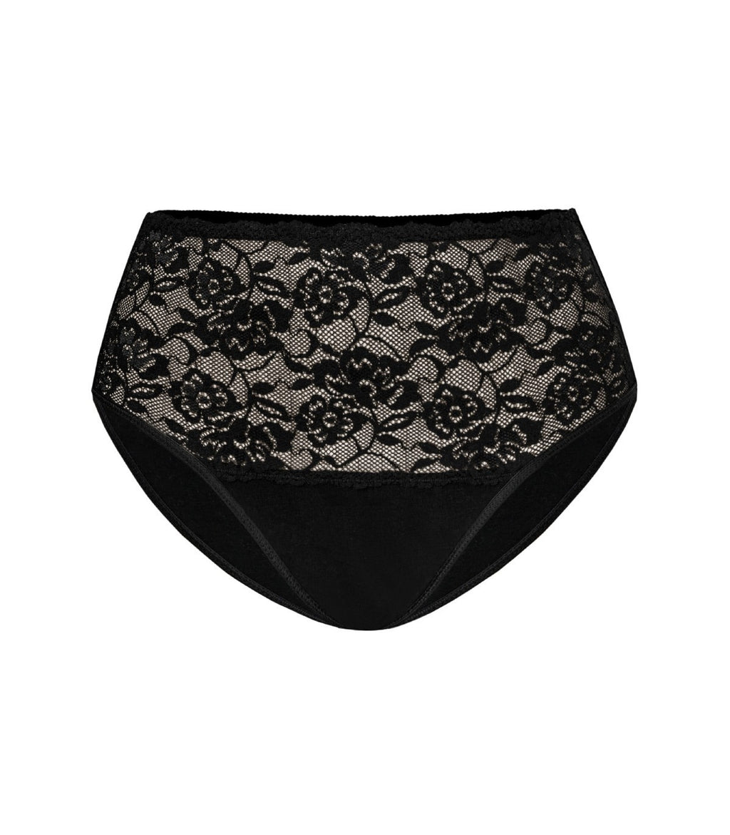 Culotte taille haute en coton avec dentelle florale noire Violetta