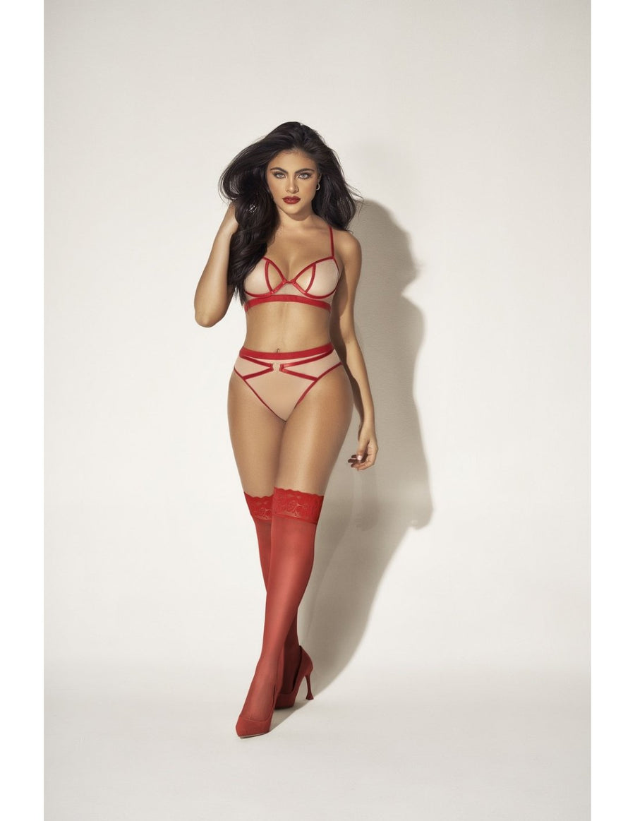 Ensemble deux pièces nude et rouge | Voyage Sensuel