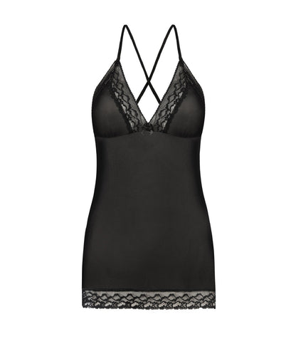 Nuisette noire en maille transparente et dentelle florale