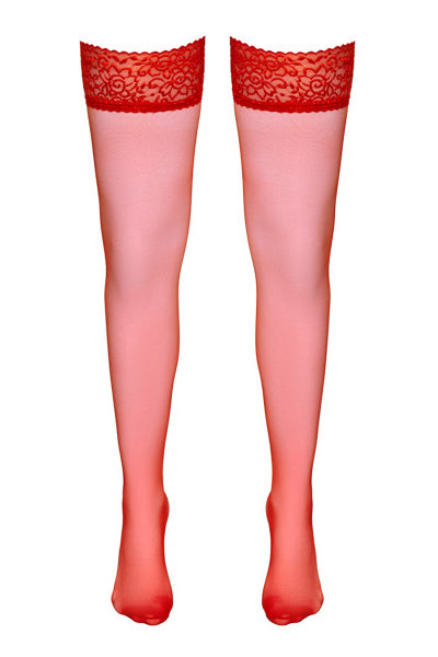 Bas autofixants rouge satiné - Cotelli Legwear