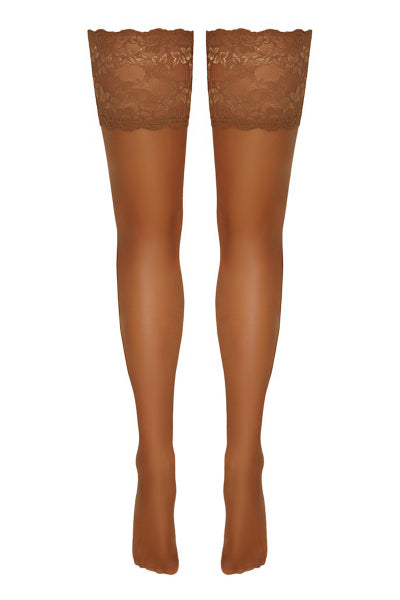 Bas autofixants dentelle beige - Jarretière 14cm Cotelli