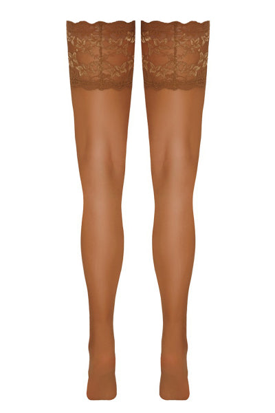 Bas autofixants dentelle beige - Jarretière 14cm Cotelli