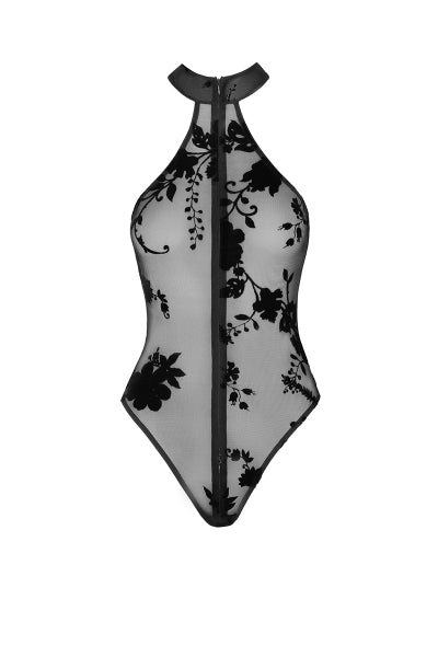 Body zippé Ego F314 tulle floqué | Noir HandMade - 4