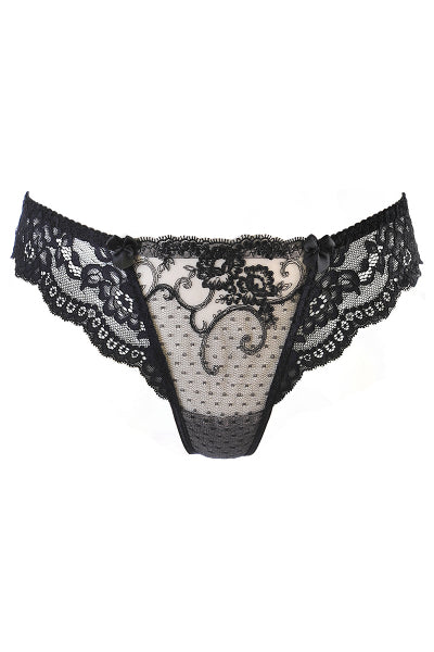 String brésilien noir V-10515 - Dentelle & tulle brodé Axami - 4