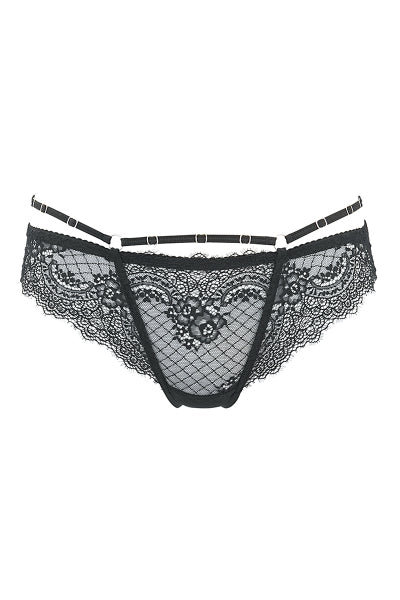 String noir V-10098 Axami : dentelle fleuri et double ceinture - 4
