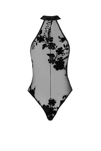Body zippé Ego F314 tulle floqué | Noir HandMade - 3 | Voyage Sensuel