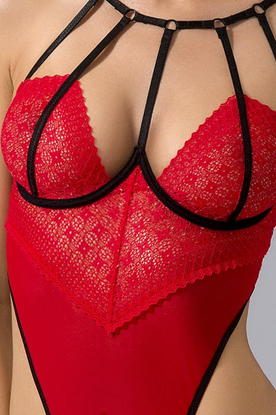 Body ouvert Akita rouge — Séduction en dentelle et tulle - 3