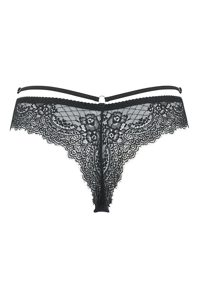 String noir V-10098 Axami : dentelle fleuri et double ceinture - 3