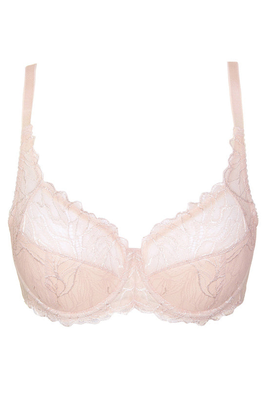 Soutien-gorge semi-rembourré beige en dentelle pour femme