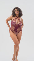 Aperçu vidéo — Body string grande taille en résille couleur cerise