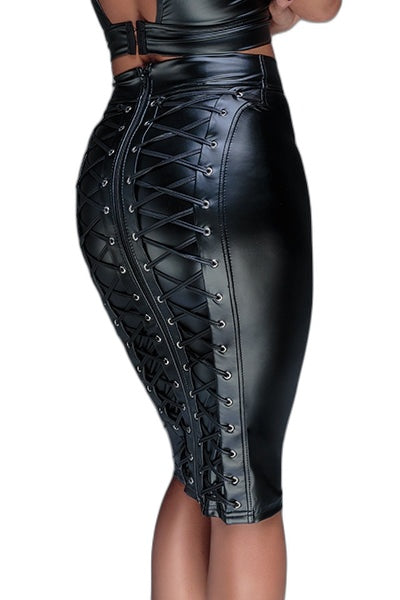 Jupe Crayon Wet Look Noir HandMade – Séduction Moulante - 3
