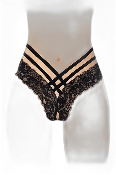 Tanga Ouvert Anne Noir - Fashion Secret