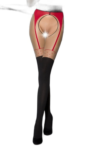 Collants ouverts à jarretelles – Rouge – Passion