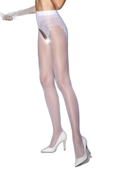 Collants ouverts en dentelle à motifs – Blanc – Passion