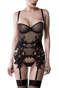 Guêpière Baroque Grey Velvet – Tulle & Guipure Séduction - 1