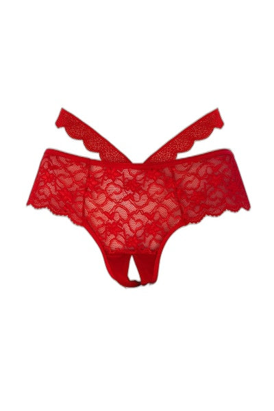 Culotte ouverte rouge Marie - Dentelle & séduction - 1 | Voyage Sensuel
