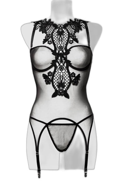 Guépière Tulle Dentelle Grey Velvet - Séduction Raffinée - 2